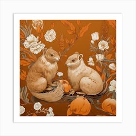 Fall Foliage Squirrel Square 1 Art Print