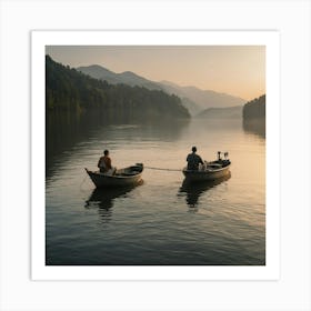 Fishing On A Lake Art Print