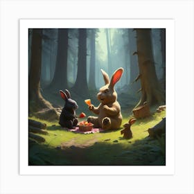 Rabbits In The Woods 2 Art Print