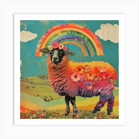 Rainbow Cloud Sheep Collage Art Print