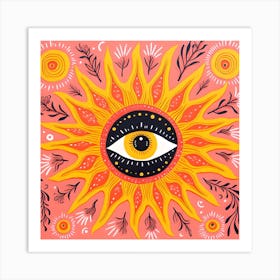 Risograph Style Vibrant Modern Sun With Eye Print 2 Art Print