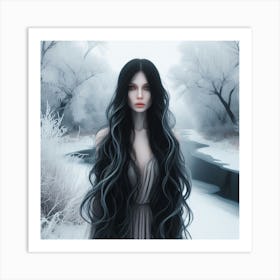 Girl With Long Black Hair Art Print