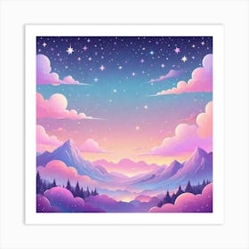 Sky With Twinkling Stars In Pastel Colors Square Composition 116 Art Print