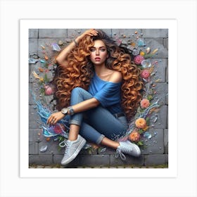 Girl With Curly Hair Art Print