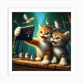 Cute Kittens Taking Selfie Art Print