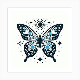 Butterfly With Moon And Stars Art Print