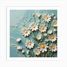 Daisies On Blue Background Art Print