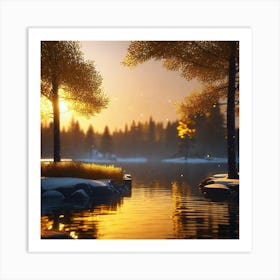 Sunset Over A Lake 1 Art Print