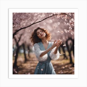 Girl dancing among the Cherry Trees Art Print