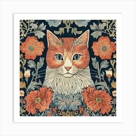 william morris Cat With Flowers 10 Art Print