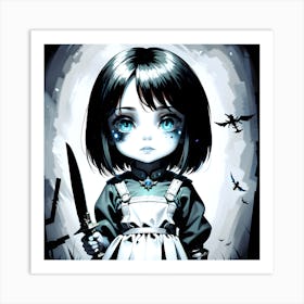 Girl With A Knife Art Print