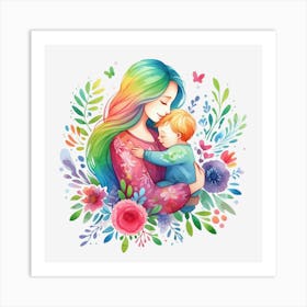 Mother And Child Watercolor Mothers Day 2 Art Print