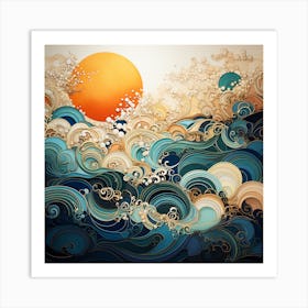 Waves And Sun Art Print