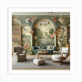 A William Morris Inspired Wallpaper Design Transforming A Modern Living Space, Style Victorian Watercolor Art Print