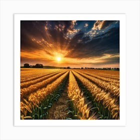 Sunset Over A Wheat Field 16 Art Print