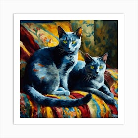 Pair of Blue cats 2 Art Print