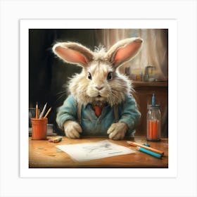 Rabbit At The Desk 6 Art Print