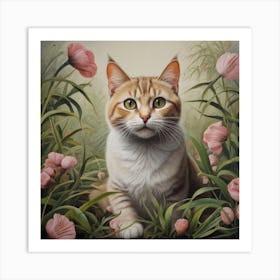 Cat In Flowers 1 Art Print