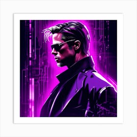 Brad Pitt in Cyberpunk Neon Art Print