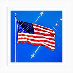 American Flag Unfurled Against A Clear Blue Sky Stars Centered Stripes Flowing Gracefully Overlai (3) Art Print