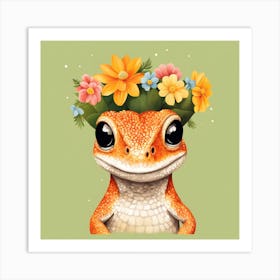 Floral Baby Lizard Nursery Illustration (15) Art Print