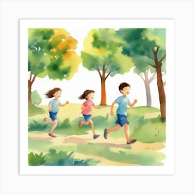 Children Running In The Park Art Print