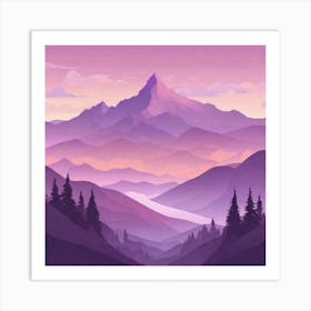 Misty mountains background in purple tone 49 Art Print