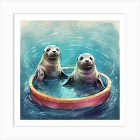 Two Seals In A Pool Art Print