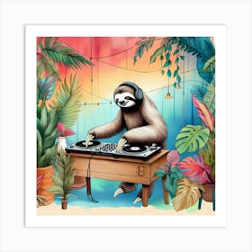 A Sloth Dj Art Print