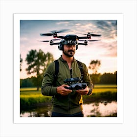 Man Park Drone Flying Control Technology Pilot Remote Quadcopter Aerial Outdoor Leisure (2) Art Print