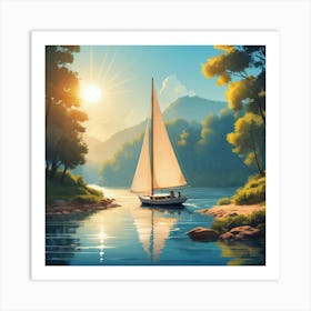 Sailboat On The River Art Print