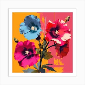 Andy Warhol Style Pop Art Flowers Hollyhock 4 Square Art Print