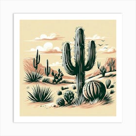 Illustration cactus in the desert 1 Art Print