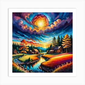 Sunset In The Village Art Print