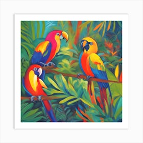 Parrots In The Jungle Fauvism Tropical Birds in the Jungle Art Print