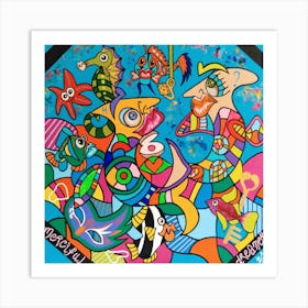 Abstract Figurative / Zodiac Sign Pisces / 40x40cm Art Print