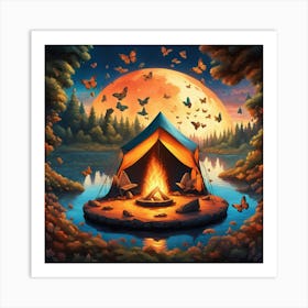 Campfire In The Moonlight Art Print