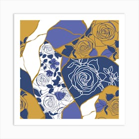 Roses On A Blue Background Art Print