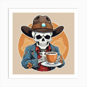 Cartoon Skeleton Drink Coffee Art Print