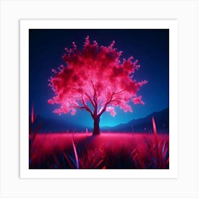 Pink Tree At Night Art Print