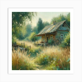 Eastern Europe (Slavic) House In A Village, Acrylic Painting Style Art Print