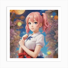 Anime Girl With Pink Hair Art Print