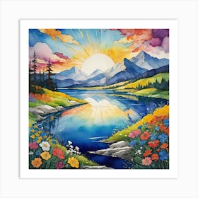 Sunset By The Lake Art Print