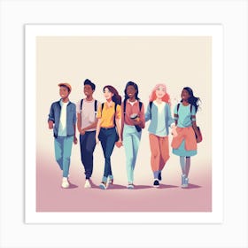 Group Of Young People Walking Art Print