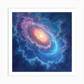 Galactic Watercolor Scene With Dreamy Cosmic Swirls 1 Art Print