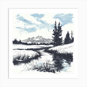 River And Mountains Art Print