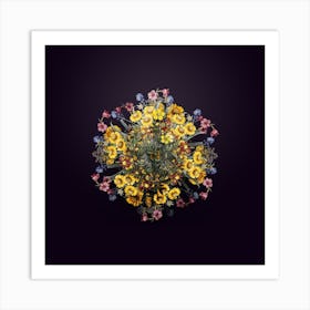 Vintage Yellow Buttercup Flower Wreath on Royal Purple n.2743 Art Print