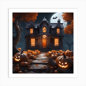 Halloween House With Pumpkins 9 Art Print