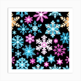 Snowflakes On Black Background 1 Art Print