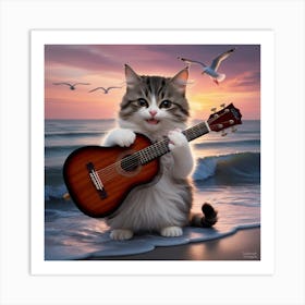 Cat Playing Guitar Art Print